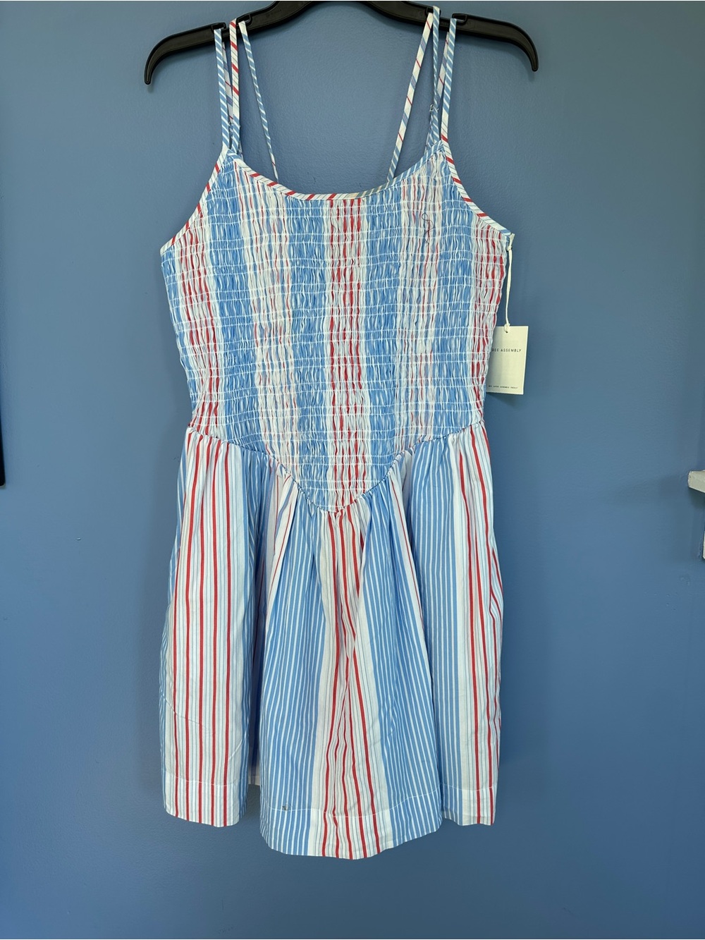 Free Assembly Women’s Blue & Red Striped Smocked Sundress